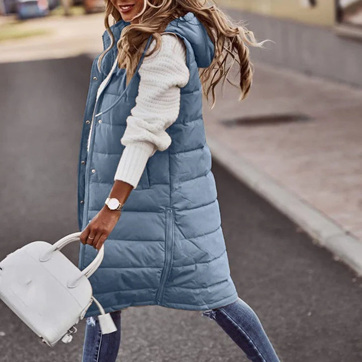 Longline Gilet | Ärmlös | Huvtröja | Puffer Vest | Gilet för kvinnor-Eva Jonsson