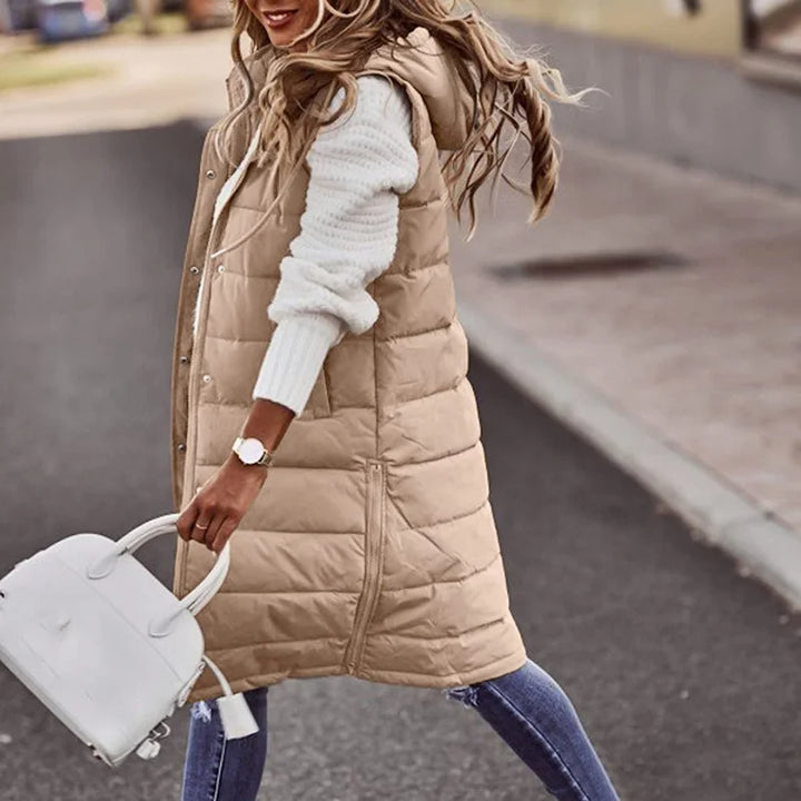 Longline Gilet | Ärmlös | Huvtröja | Puffer Vest | Gilet för kvinnor-Eva Jonsson