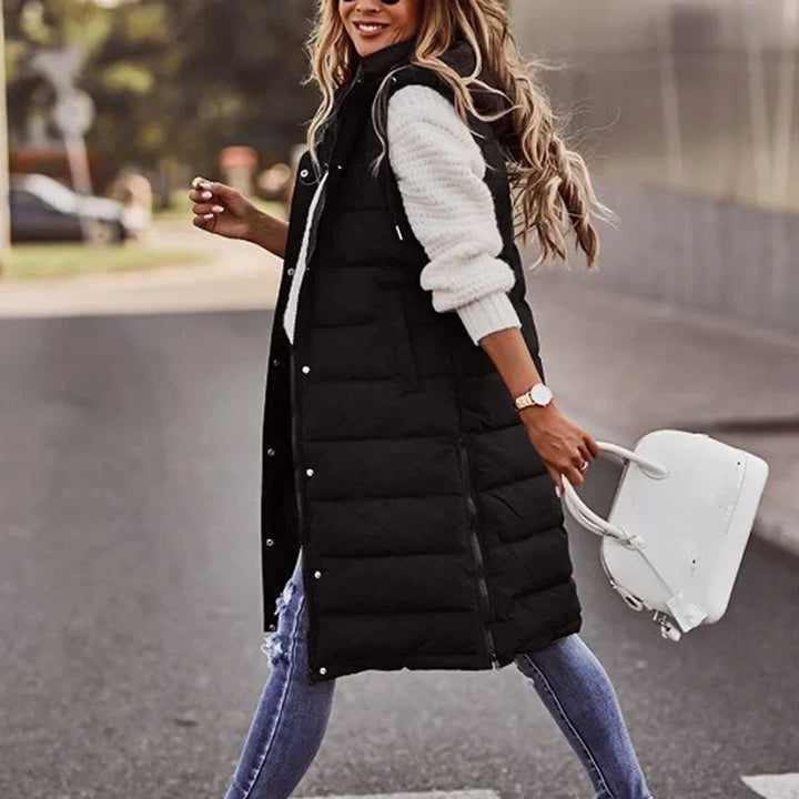 Longline Gilet | Ärmlös | Huvtröja | Puffer Vest | Gilet för kvinnor-Eva Jonsson
