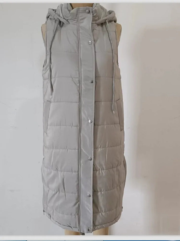 Longline Gilet | Ärmlös | Huvtröja | Puffer Vest | Gilet för kvinnor-Eva Jonsson