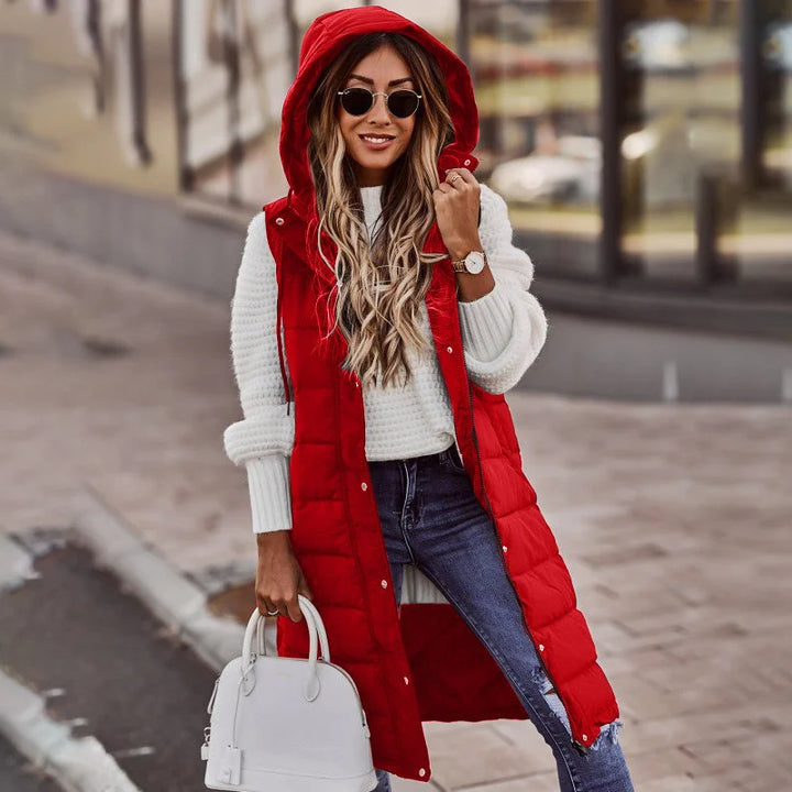 Longline Gilet | Ärmlös | Huvtröja | Puffer Vest | Gilet för kvinnor-Eva Jonsson