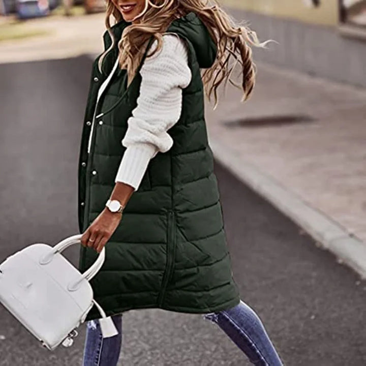 Longline Gilet | Ärmlös | Huvtröja | Puffer Vest | Gilet för kvinnor-Eva Jonsson