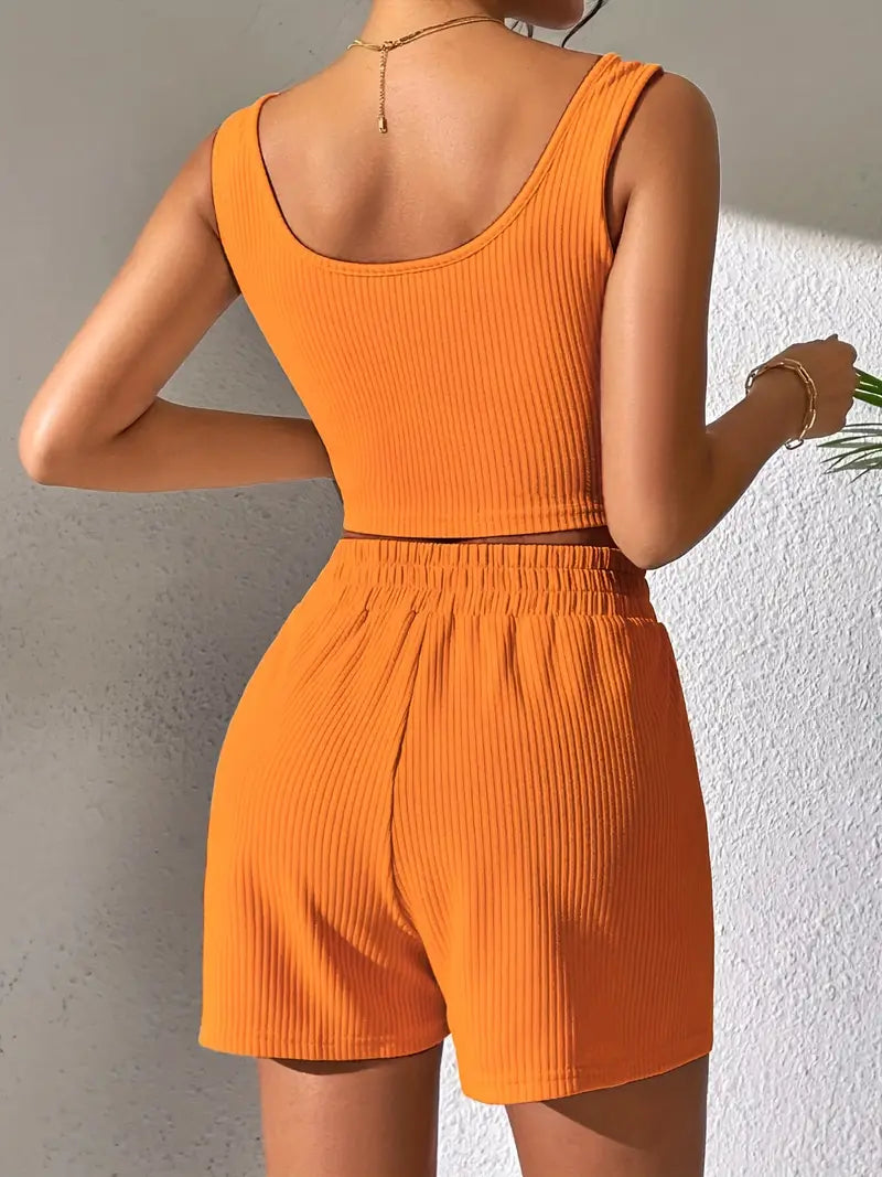 Loranne Sportig outfit | Ribbad topp och shorts för damer-Eva Jonsson