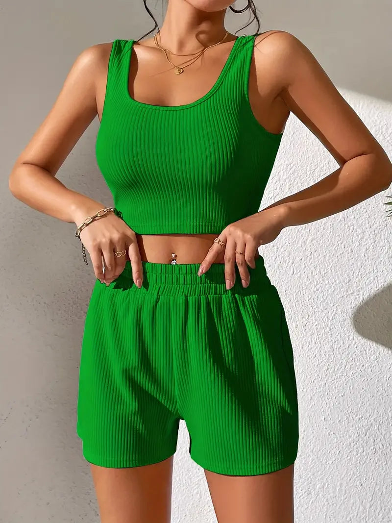 Loranne Sportig outfit | Ribbad topp och shorts för damer-Eva Jonsson