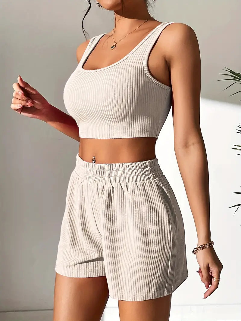 Loranne Sportig outfit | Ribbad topp och shorts för damer-Eva Jonsson