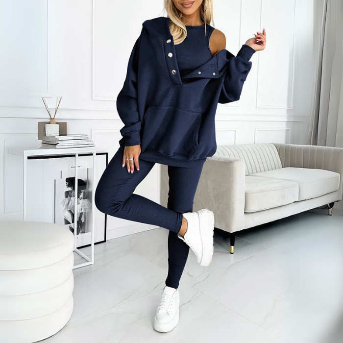Lounge Set - Tvådelat set med mysig överdimensionerad hoodie och leggings för kvinnor-Eva Jonsson