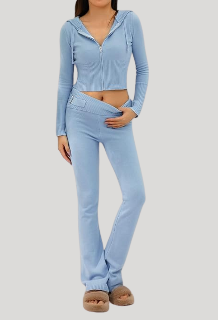 Lounge Set | Zip-Up | Hooded | Stickat tvådelat set | Loungewear för kvinnor-Eva Jonsson