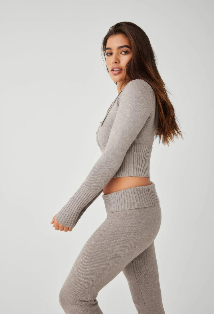 Lounge Set | Zip-Up | Hooded | Stickat tvådelat set | Loungewear för kvinnor-Eva Jonsson