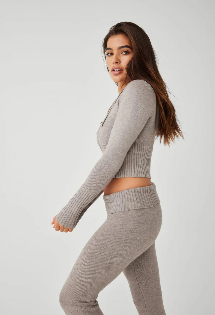 Lounge Set | Zip-Up | Hooded | Stickat tvådelat set | Loungewear för kvinnor-Eva Jonsson