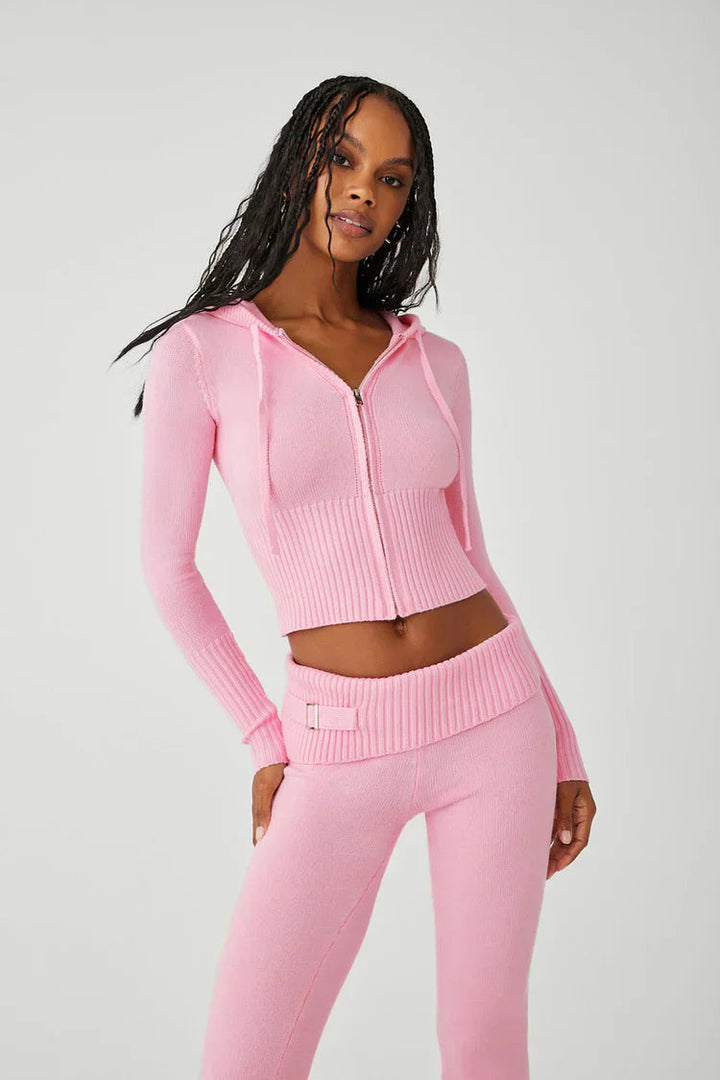 Lounge Set | Zip-Up | Hooded | Stickat tvådelat set | Loungewear för kvinnor-Eva Jonsson