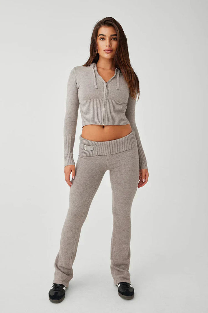 Lounge Set | Zip-Up | Hooded | Stickat tvådelat set | Loungewear för kvinnor-Eva Jonsson