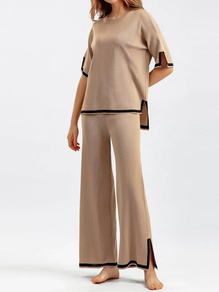 Loungewear Set - Tvådelat set med kortärmad skjorta och byxor med vida ben för kvinnor-Eva Jonsson