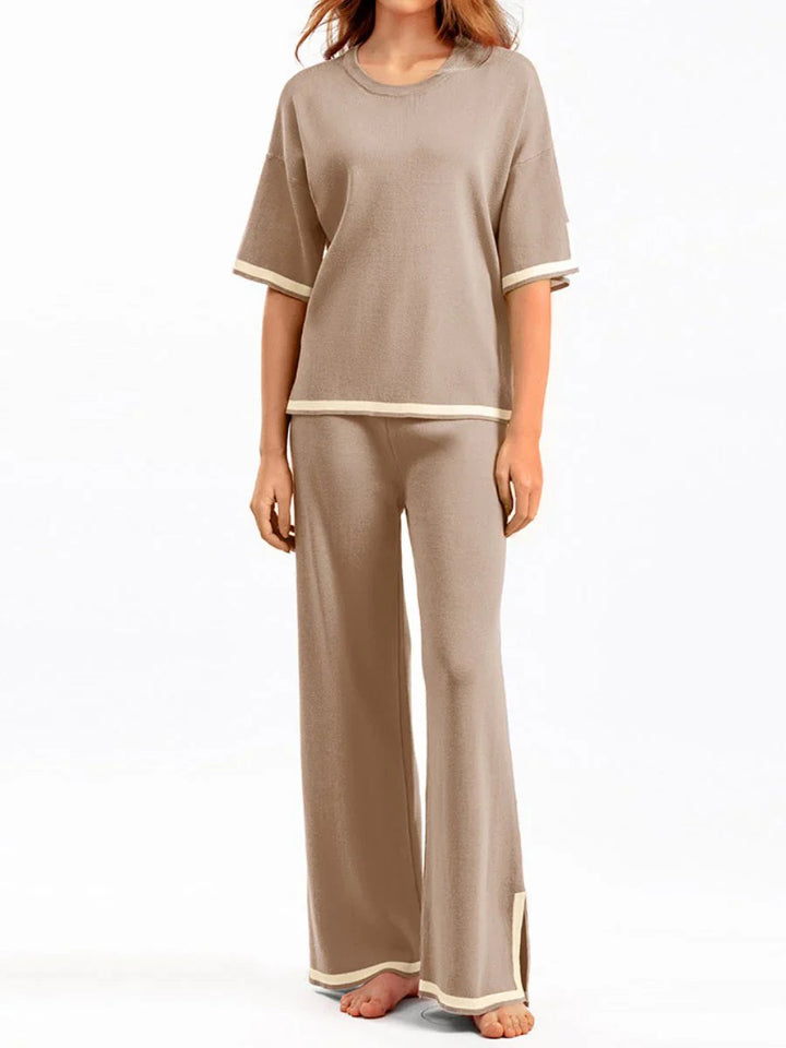 Loungewear Set - Tvådelat set med kortärmad skjorta och byxor med vida ben för kvinnor-Eva Jonsson