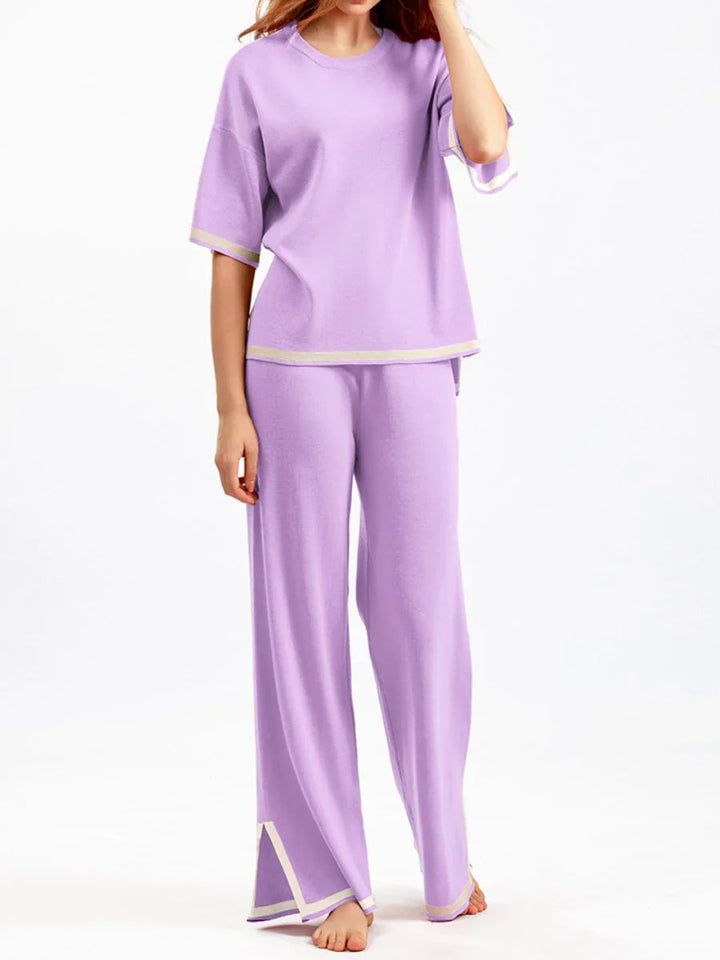 Loungewear Set - Tvådelat set med kortärmad skjorta och byxor med vida ben för kvinnor-Eva Jonsson