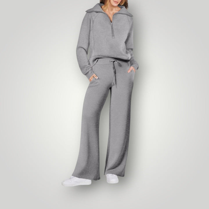 Loungewear-set | Halv dragkedja | Vida ben | Tvådelat set | Träningsdräkt för damer-Eva Jonsson