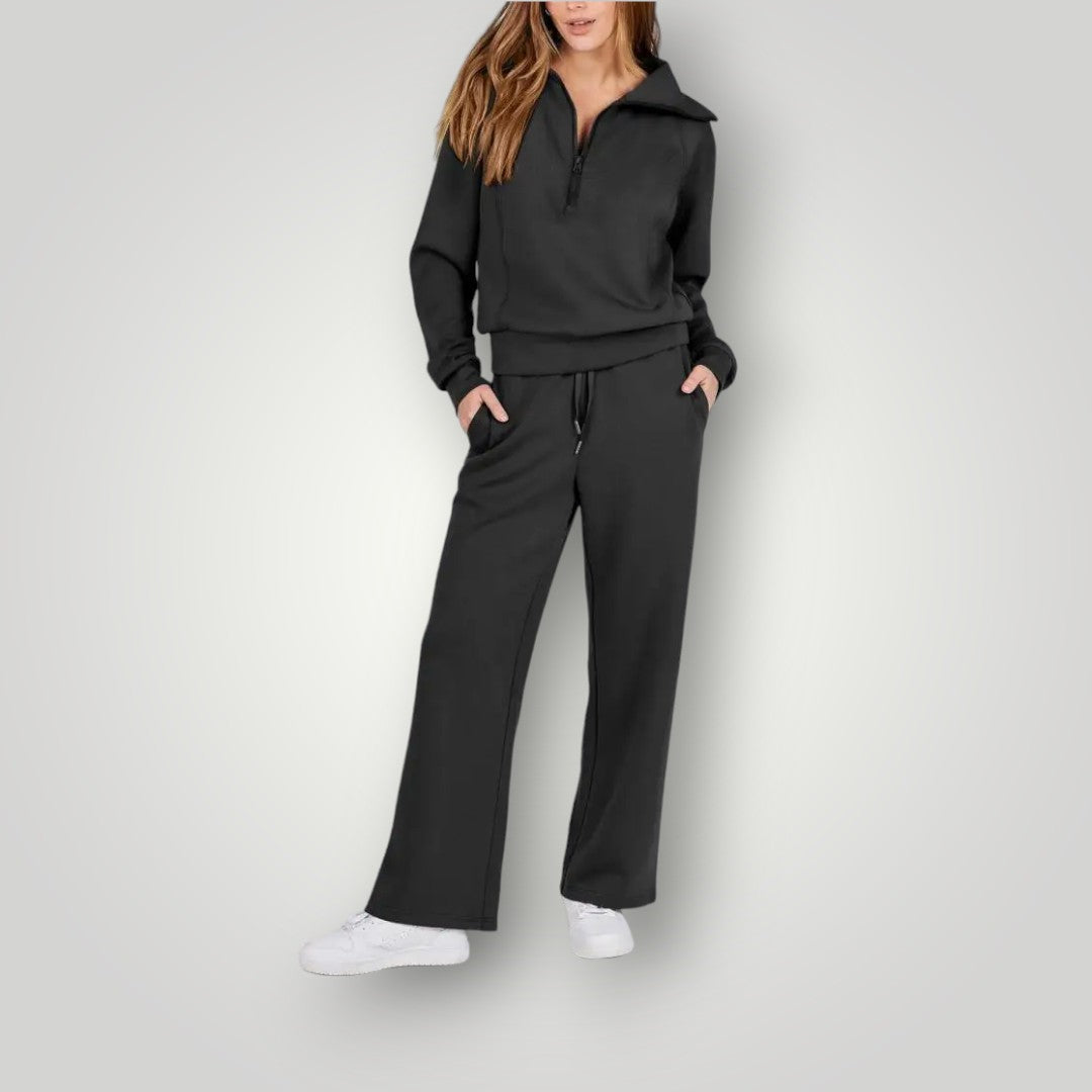 Loungewear-set | Halv dragkedja | Vida ben | Tvådelat set | Träningsdräkt för damer-Eva Jonsson