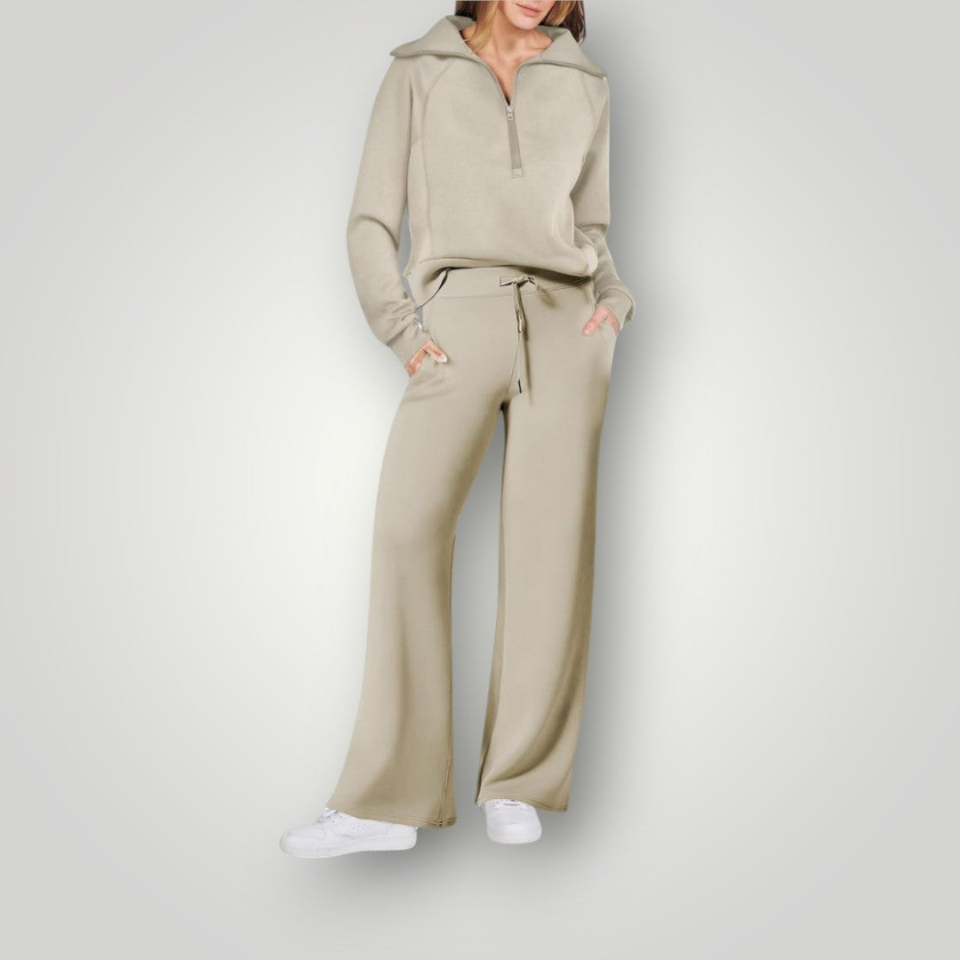 Loungewear-set | Halv dragkedja | Vida ben | Tvådelat set | Träningsdräkt för damer-Eva Jonsson