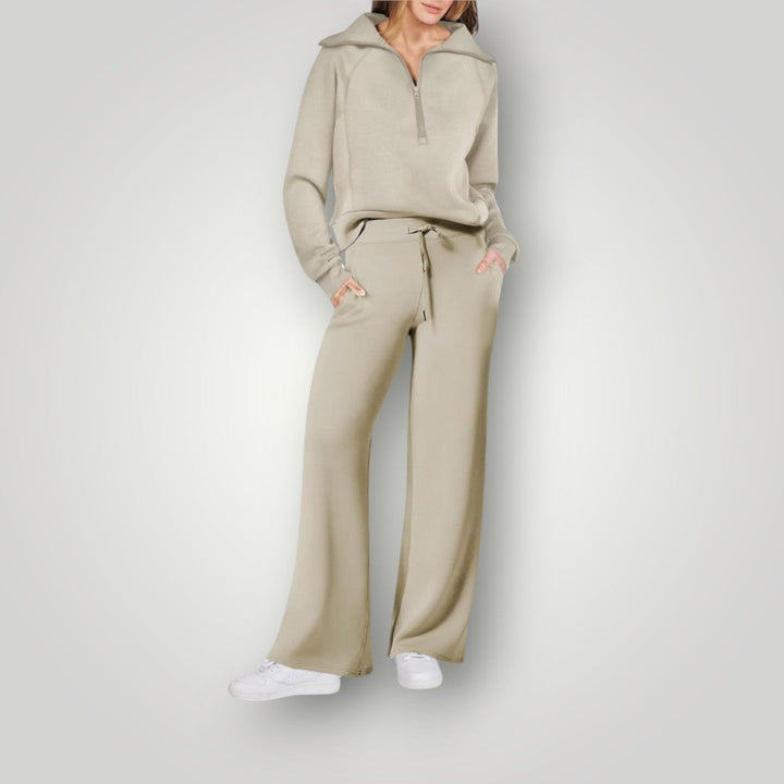 Loungewear-set | Halv dragkedja | Vida ben | Tvådelat set | Träningsdräkt för damer-Eva Jonsson