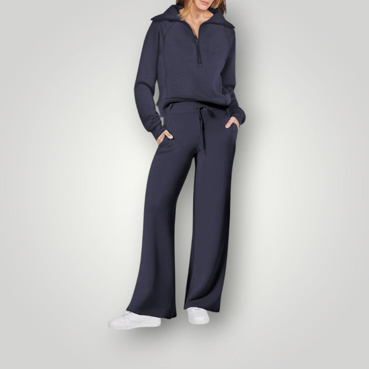 Loungewear-set | Halv dragkedja | Vida ben | Tvådelat set | Träningsdräkt för damer-Eva Jonsson