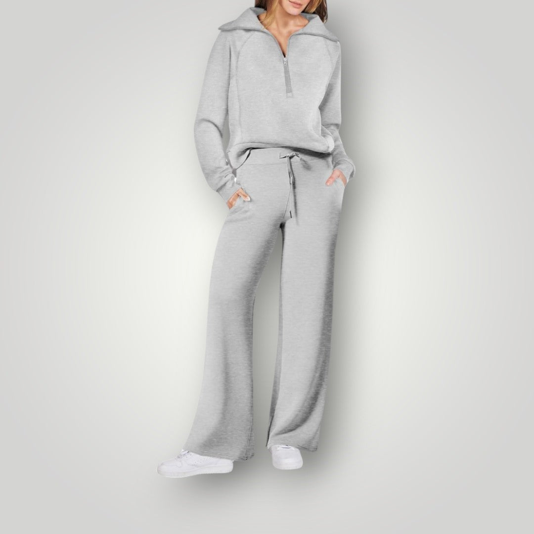 Loungewear-set | Halv dragkedja | Vida ben | Tvådelat set | Träningsdräkt för damer-Eva Jonsson
