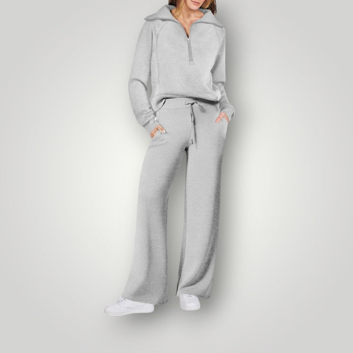 Loungewear-set | Halv dragkedja | Vida ben | Tvådelat set | Träningsdräkt för damer-Eva Jonsson