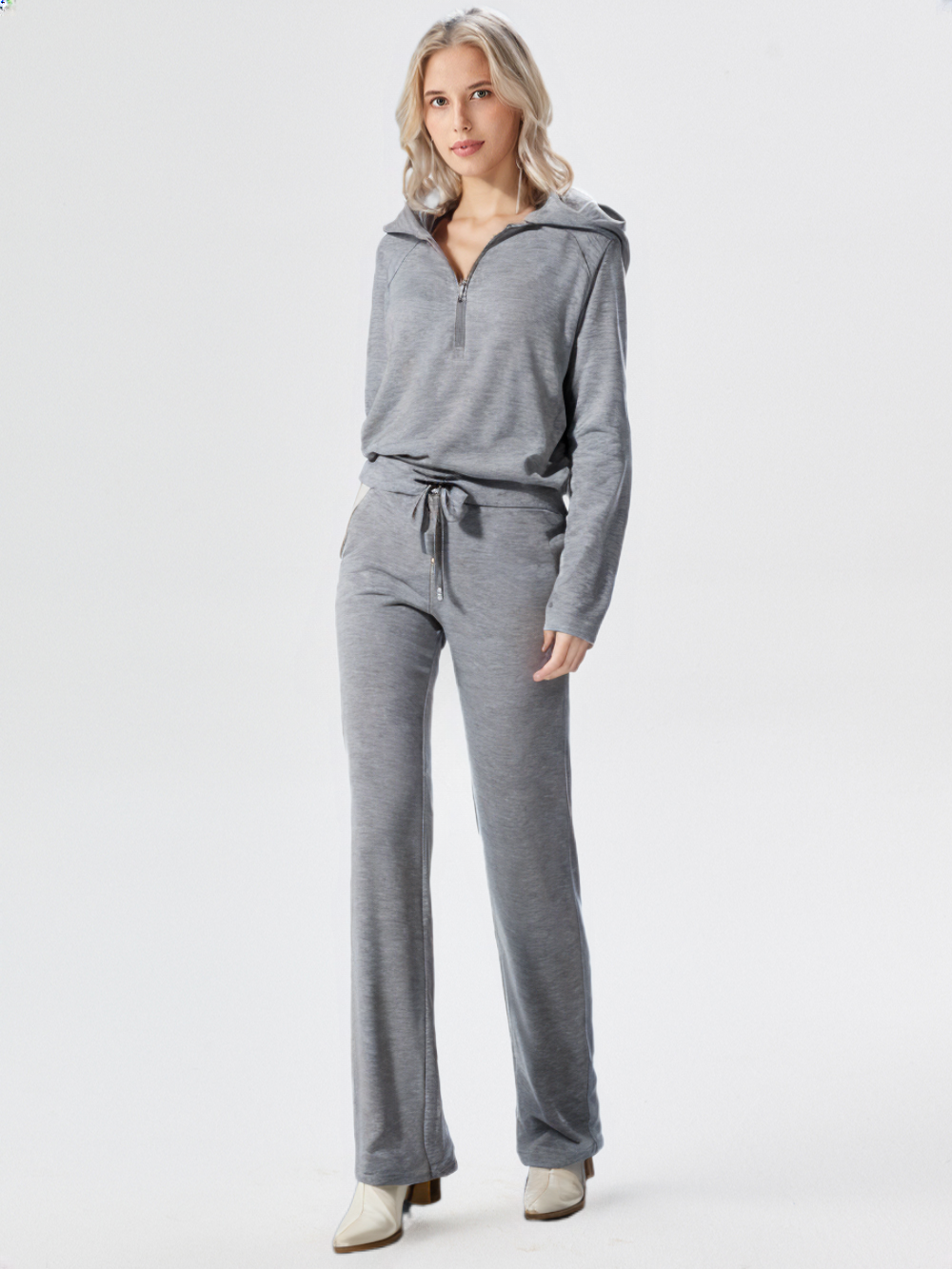 Loungewear-set | Halv dragkedja | Vida ben | Tvådelat set | Träningsdräkt för damer-Eva Jonsson