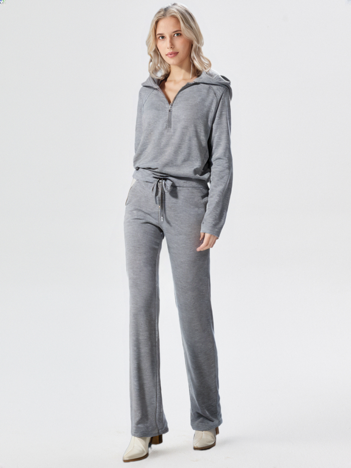 Loungewear-set | Halv dragkedja | Vida ben | Tvådelat set | Träningsdräkt för damer-Eva Jonsson