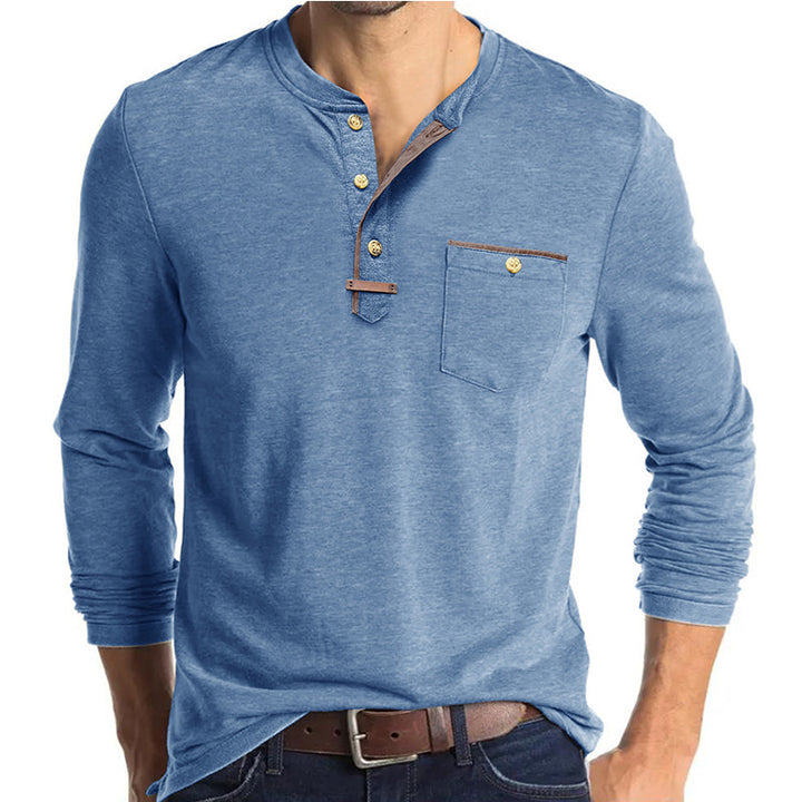 Mans Elegant Långärmad Henley Skjorta med Kontrastdetaljer Mirla-Eva Jonsson