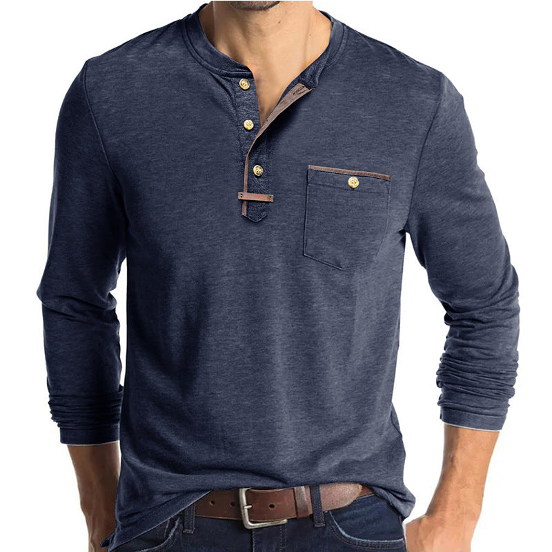 Mans Elegant Långärmad Henley Skjorta med Kontrastdetaljer Mirla-Eva Jonsson