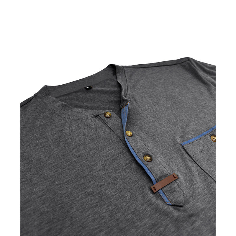 Mans Elegant Långärmad Henley Skjorta med Kontrastdetaljer Mirla-Eva Jonsson