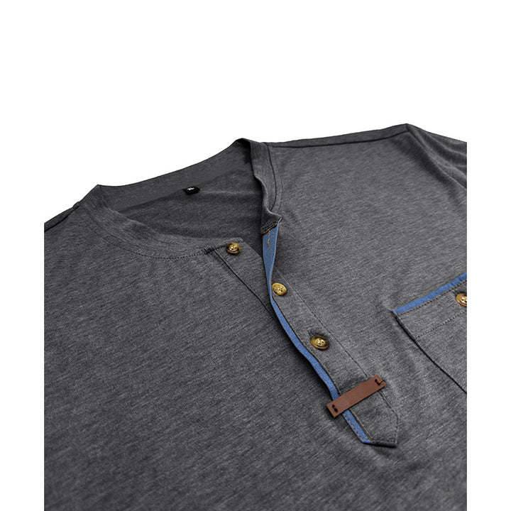 Mans Elegant Långärmad Henley Skjorta med Kontrastdetaljer Mirla-Eva Jonsson