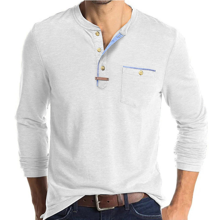 Mans Elegant Långärmad Henley Skjorta med Kontrastdetaljer Mirla-Eva Jonsson
