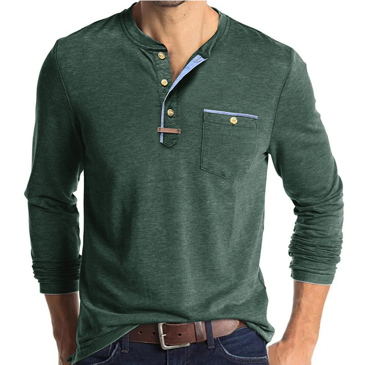 Mans Elegant Långärmad Henley Skjorta med Kontrastdetaljer Mirla-Eva Jonsson