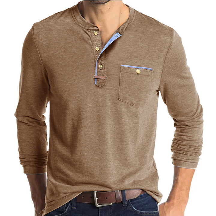Mans Elegant Långärmad Henley Skjorta med Kontrastdetaljer Mirla-Eva Jonsson