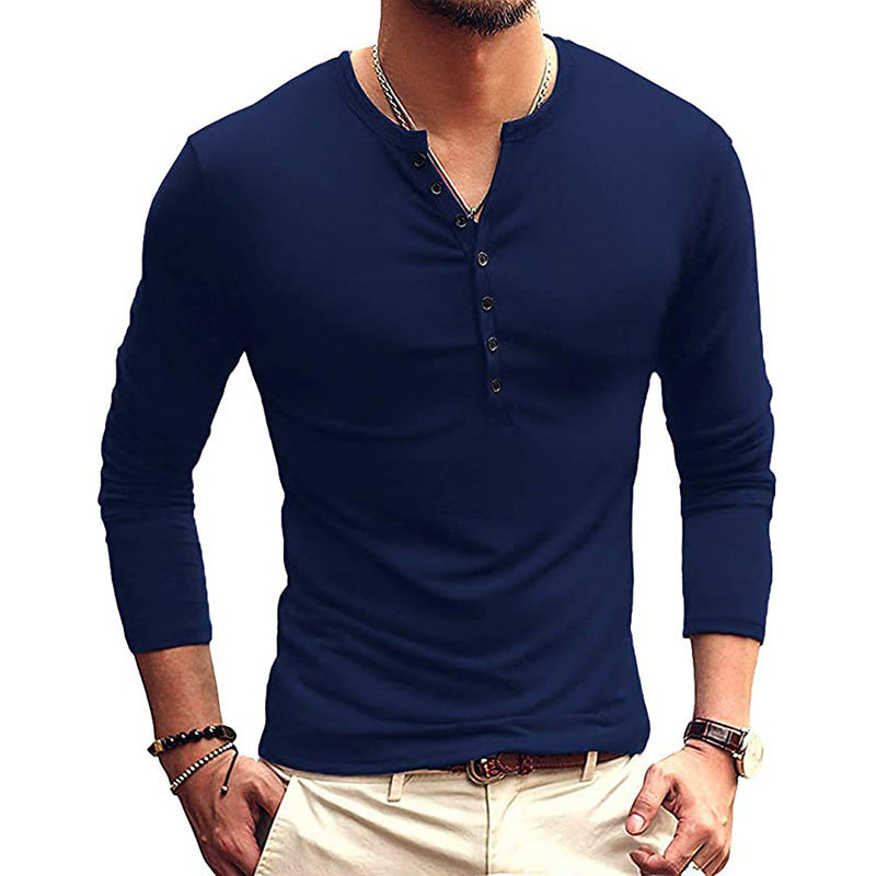Mäns långärmad Henley T-shirt med stiliga knappar Mirla-Eva Jonsson