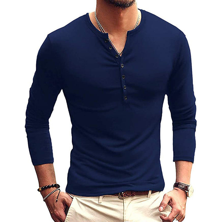 Mäns långärmad Henley T-shirt med stiliga knappar Mirla-Eva Jonsson