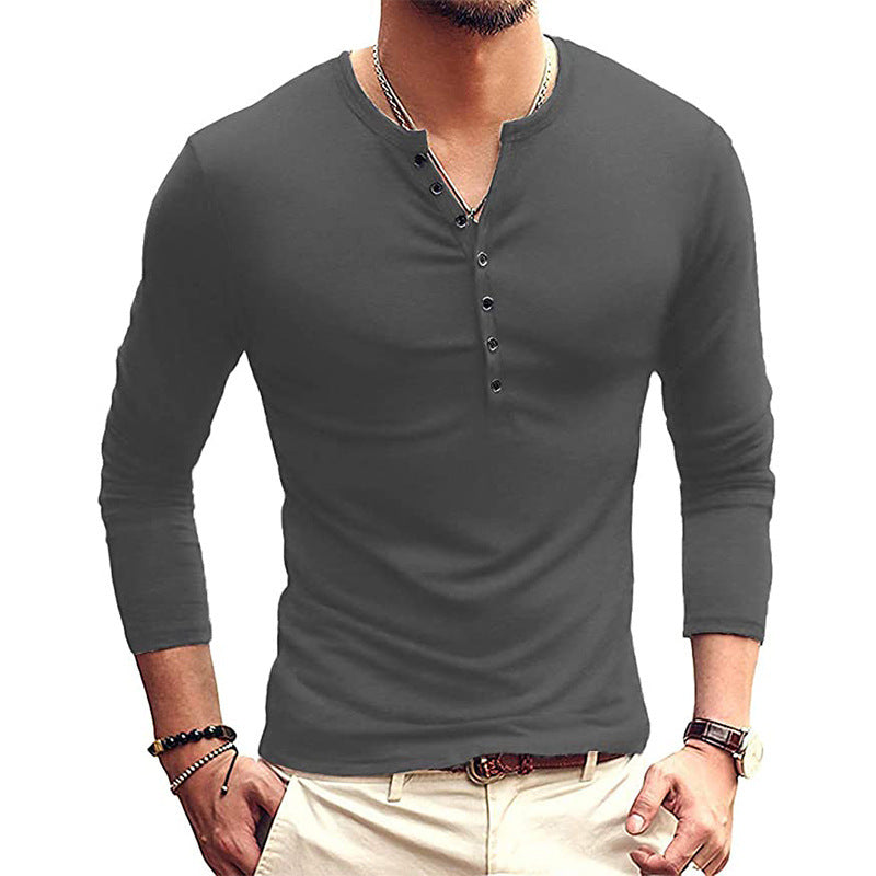 Mäns långärmad Henley T-shirt med stiliga knappar Mirla-Eva Jonsson