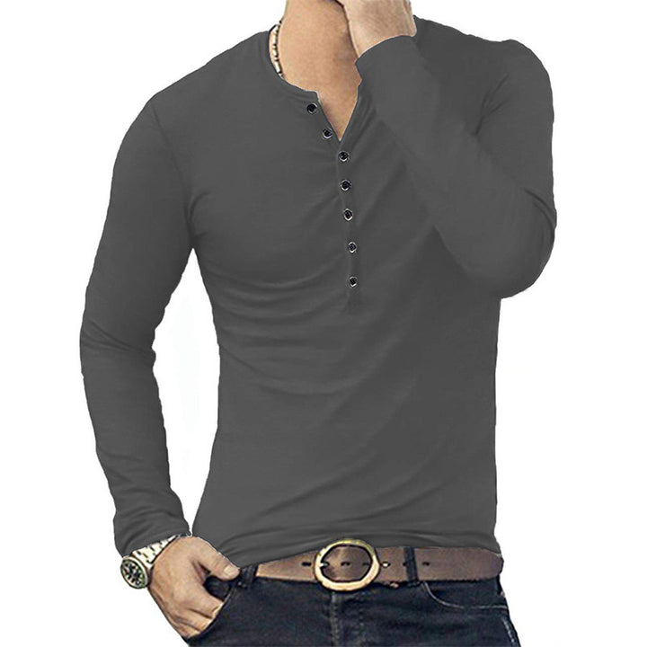 Mäns långärmad Henley T-shirt med stiliga knappar Mirla-Eva Jonsson