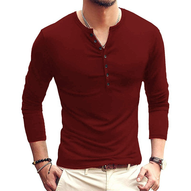 Mäns långärmad Henley T-shirt med stiliga knappar Mirla-Eva Jonsson