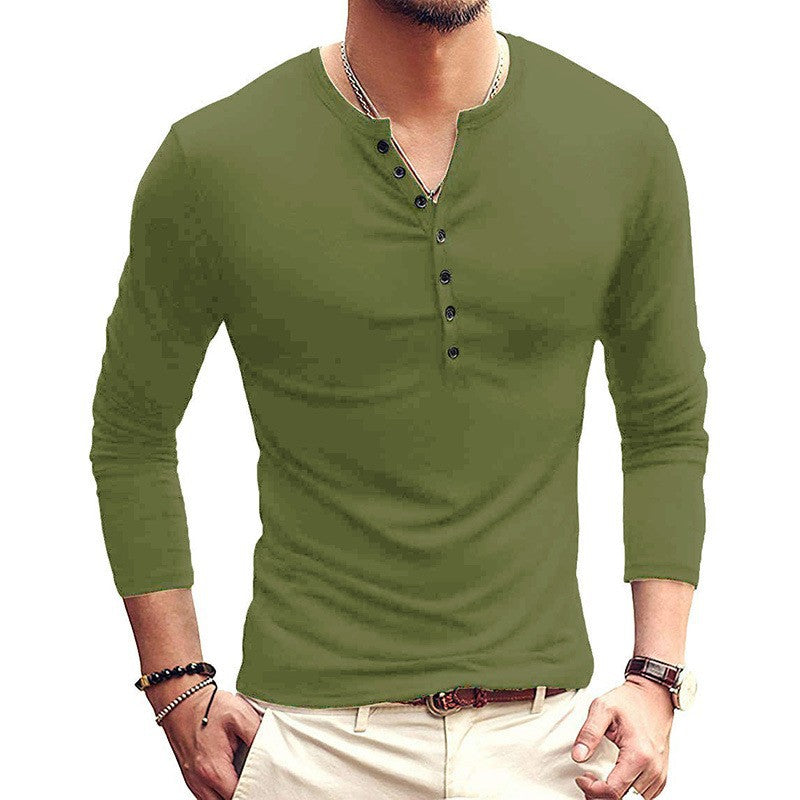 Mäns långärmad Henley T-shirt med stiliga knappar Mirla-Eva Jonsson