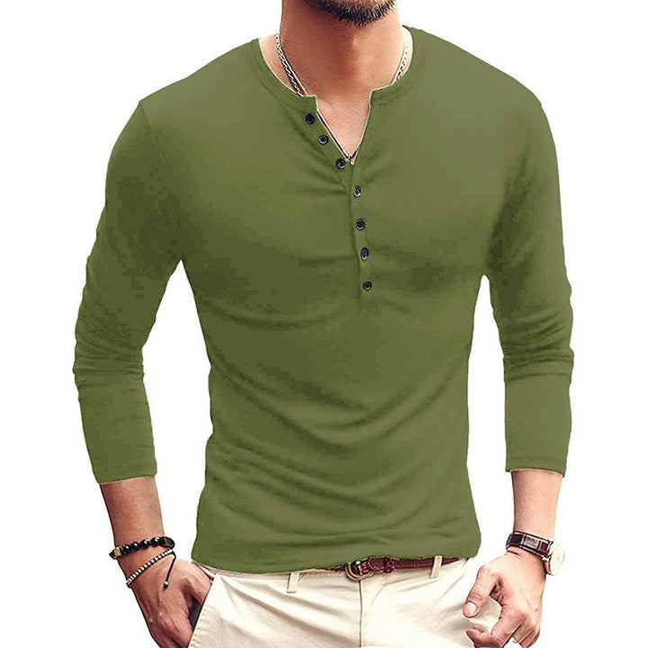 Mäns långärmad Henley T-shirt med stiliga knappar Mirla-Eva Jonsson
