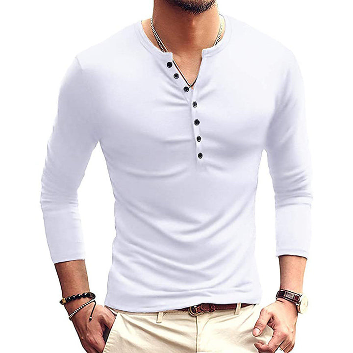 Mäns långärmad Henley T-shirt med stiliga knappar Mirla-Eva Jonsson