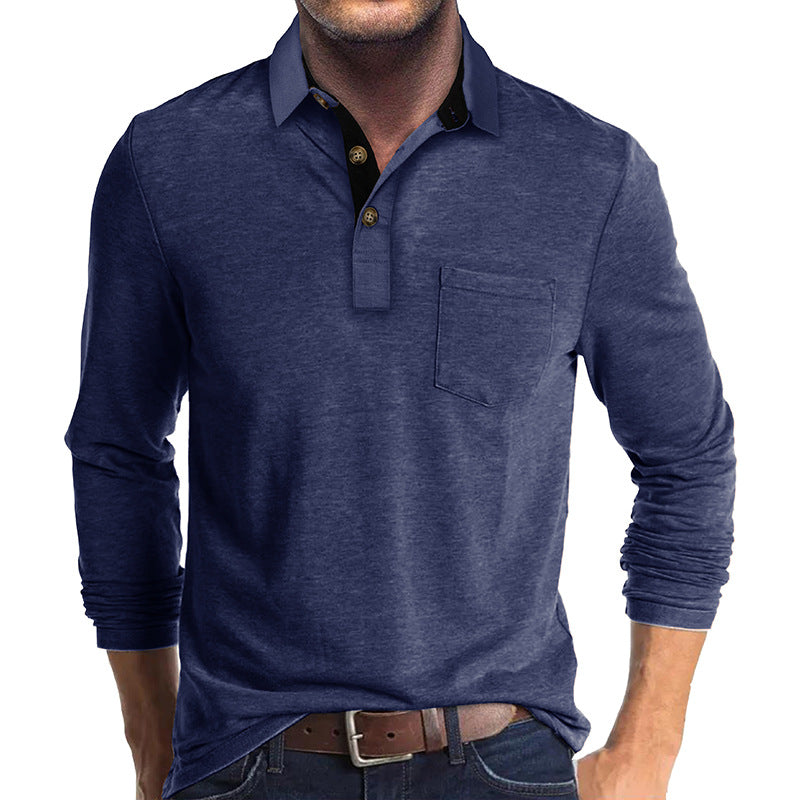 Mans långärmad polo skjorta med klassisk Henley-halsringning Mirla-Eva Jonsson