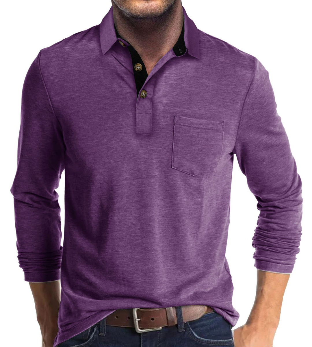 Mans långärmad polo skjorta med klassisk Henley-halsringning Mirla-Eva Jonsson