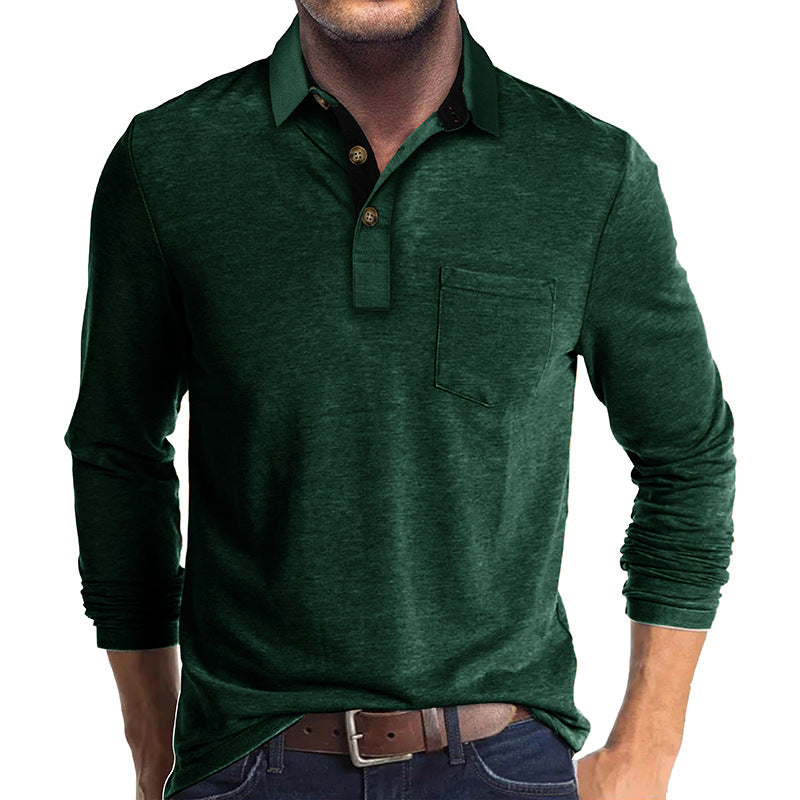 Mans långärmad polo skjorta med klassisk Henley-halsringning Mirla-Eva Jonsson