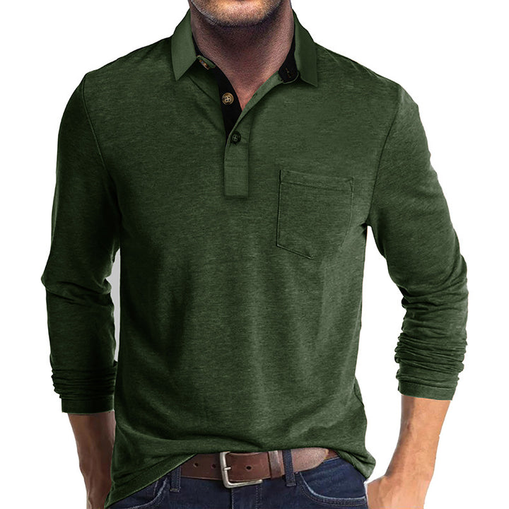 Mans långärmad polo skjorta med klassisk Henley-halsringning Mirla-Eva Jonsson