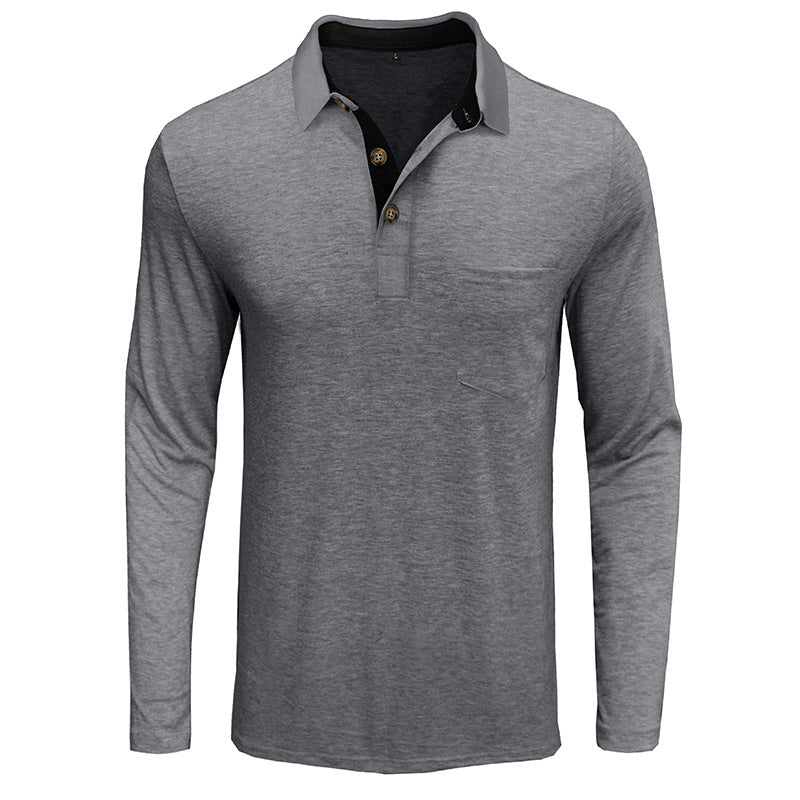 Mans långärmad polo skjorta med klassisk Henley-halsringning Mirla-Eva Jonsson