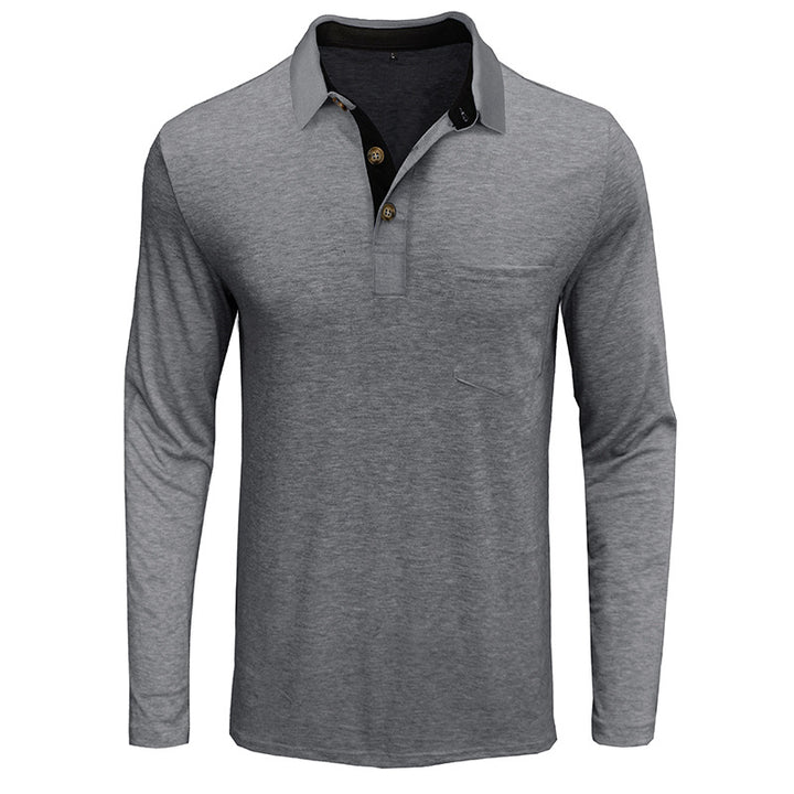 Mans långärmad polo skjorta med klassisk Henley-halsringning Mirla-Eva Jonsson