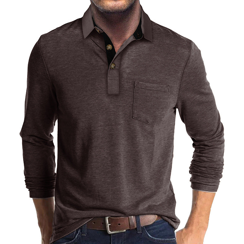 Mans långärmad polo skjorta med klassisk Henley-halsringning Mirla-Eva Jonsson