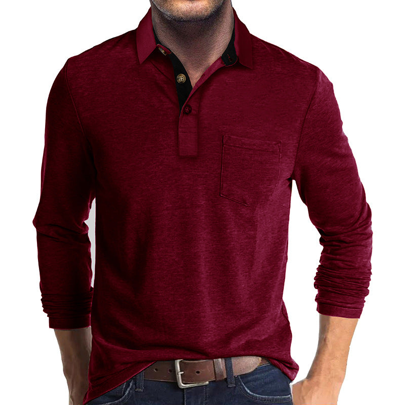 Mans långärmad polo skjorta med klassisk Henley-halsringning Mirla-Eva Jonsson